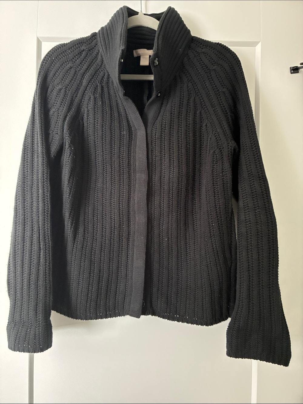 BR Womens Black Ribbed Knit Zip-Front Sweater
